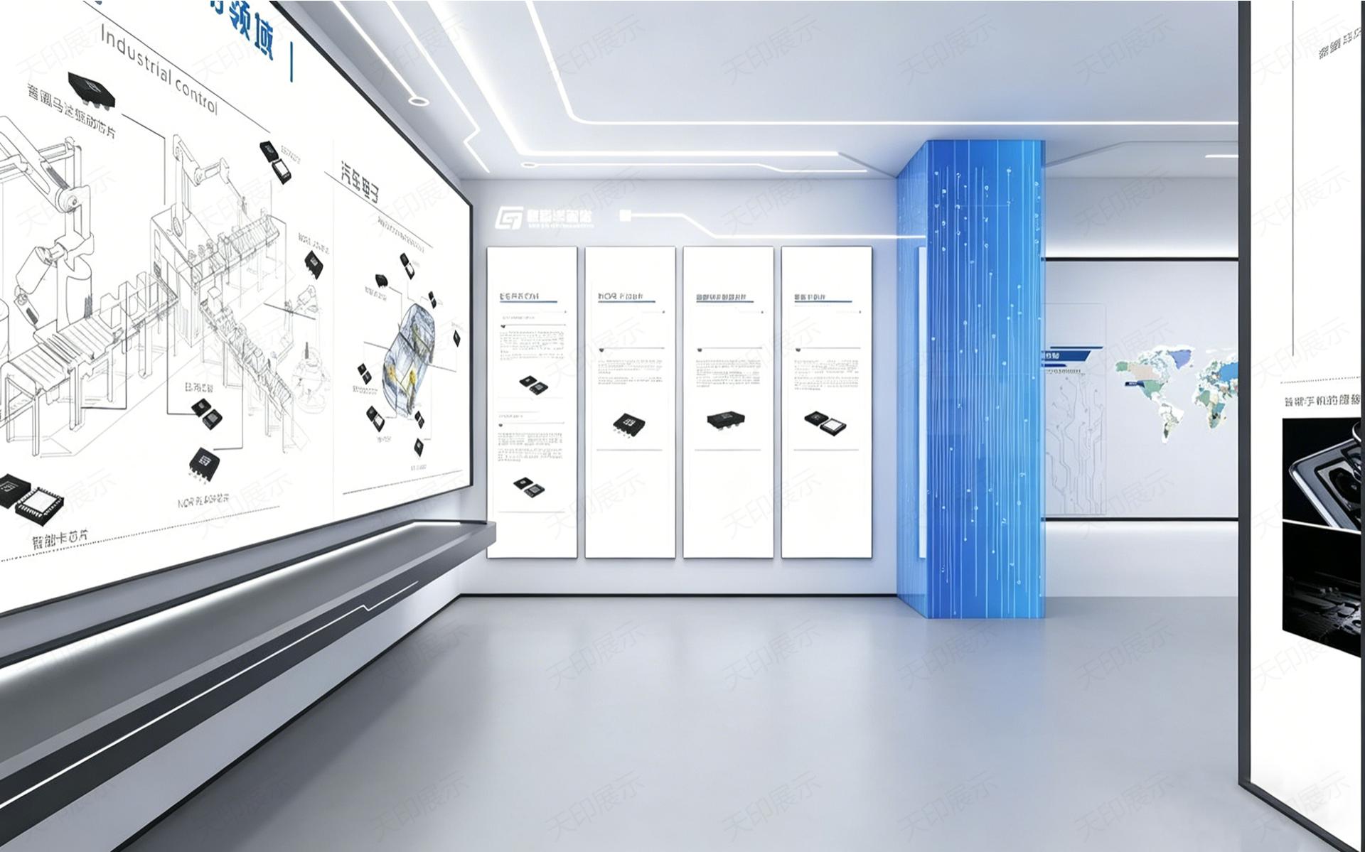 天印创意空间营造|提供公司企业展厅设计施工及展示全链路配套方案-半导体芯片上市企业展厅